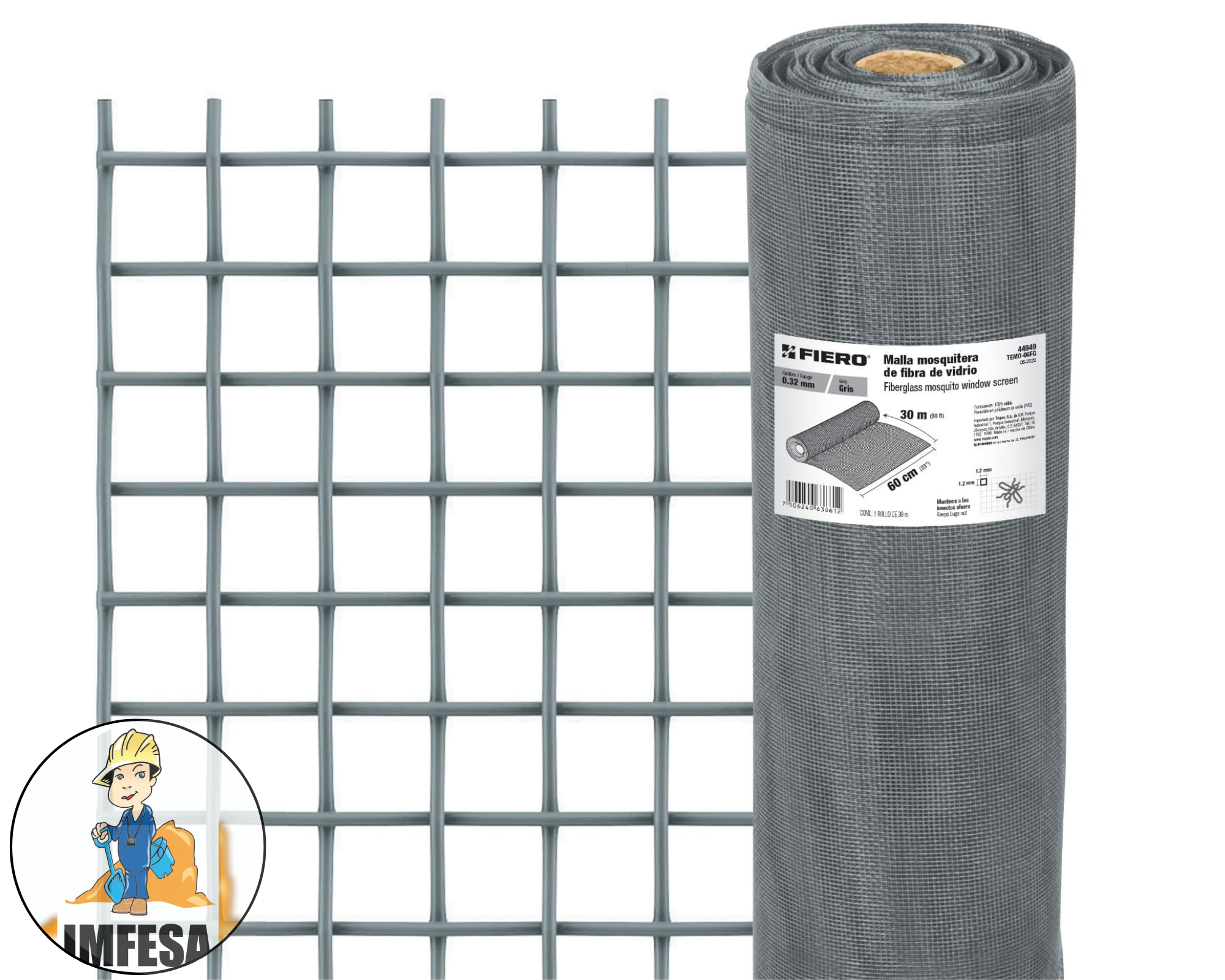 Rollo de 30 m x 1.05 m malla mosquitera fibra de vidrio gris